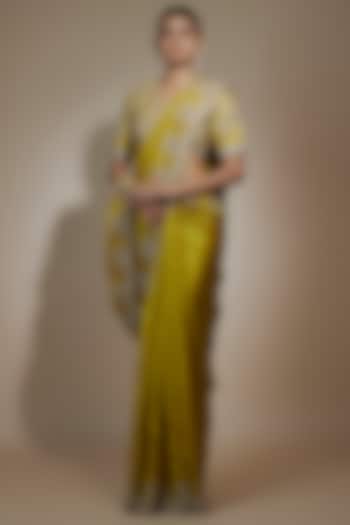 Mustard Yellow Silk Cutwork Embroidered Saree Set by Jayanti Reddy