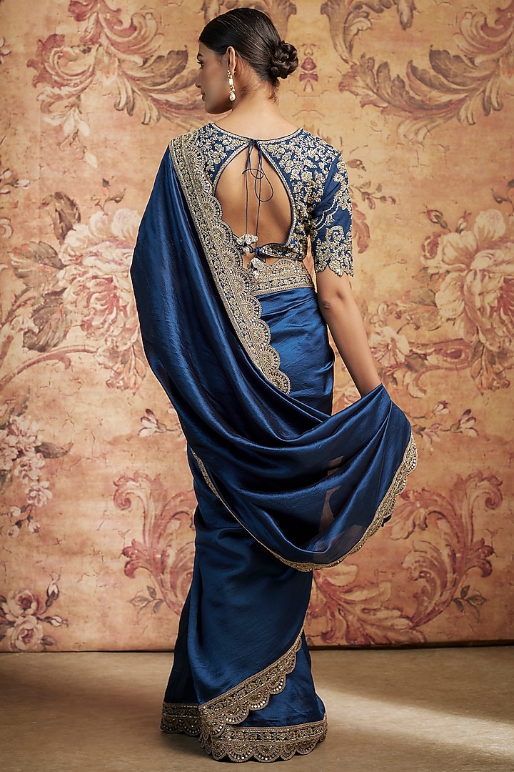 Navy Blue Silk Zari Embroidered Bridal Saree Set by Jayanti Reddy at Pernia's Pop Up Shop