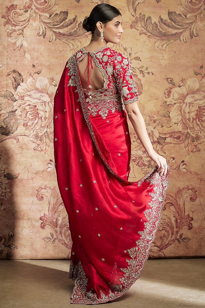 Red Silk Zari Embroidered Bridal Saree Set by Jayanti Reddy at Pernia's Pop Up Shop