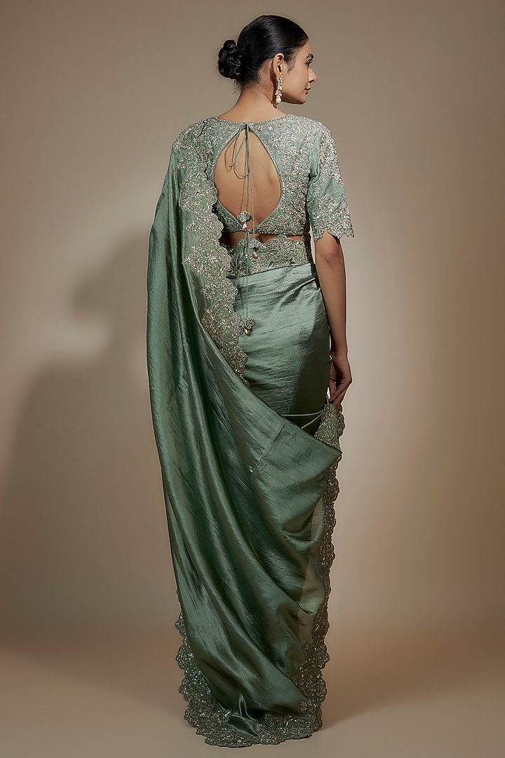Mint Green Silk Zari Embroidered Bridal Saree Set by Jayanti Reddy at Pernia's Pop Up Shop
