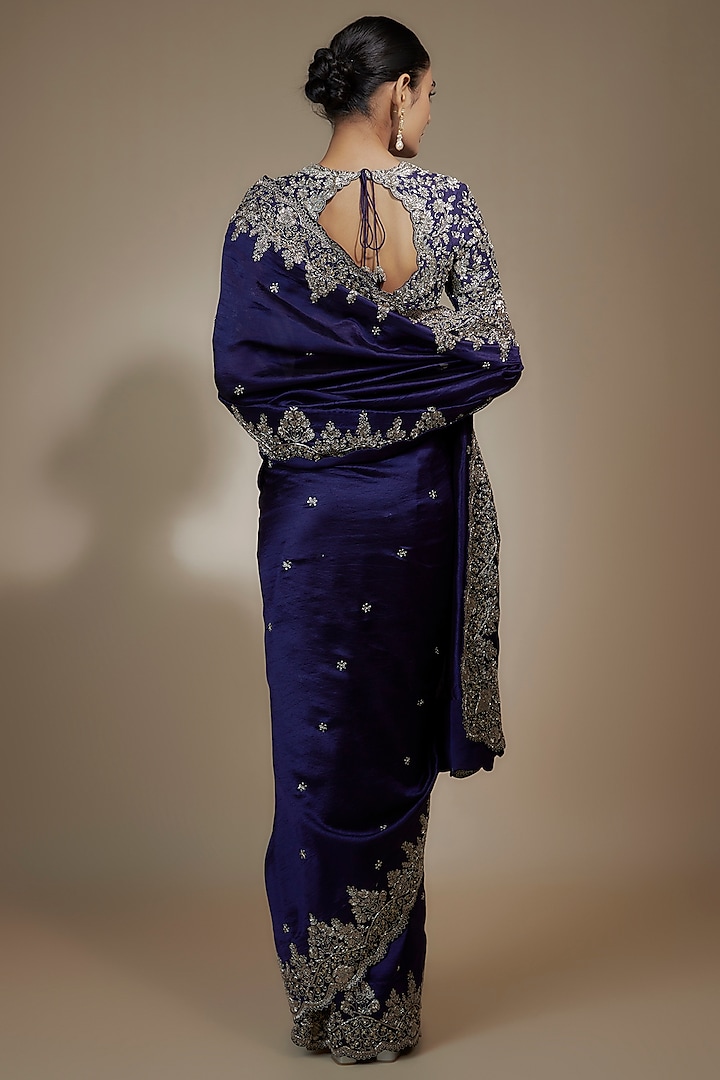 Purple Silk Zari Embroidered Bridal Saree Set by Jayanti Reddy at Pernia's Pop Up Shop