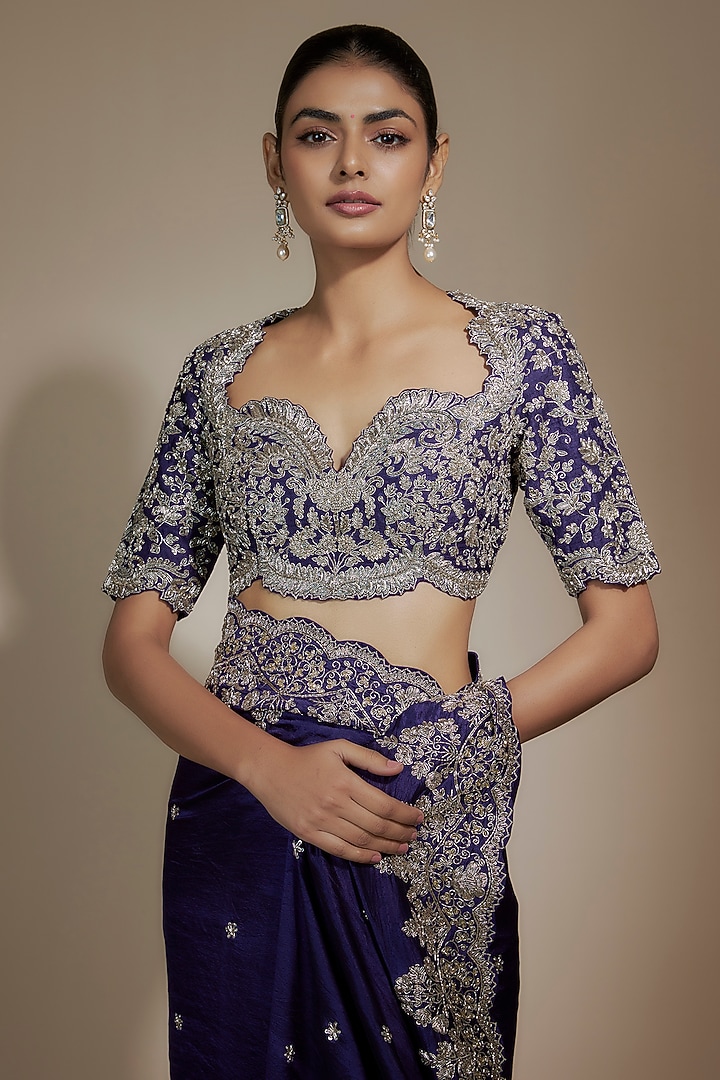 Purple Silk Zari Embroidered Bridal Saree Set by Jayanti Reddy at Pernia's Pop Up Shop
