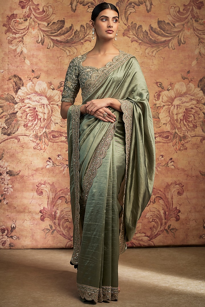 Mint Green Silk Zari Embroidered Bridal Saree Set by Jayanti Reddy at Pernia's Pop Up Shop