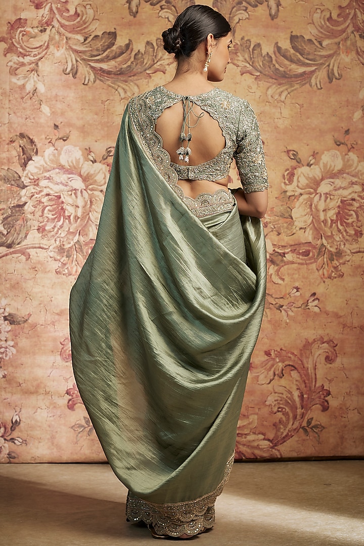Mint Green Silk Zari Embroidered Bridal Saree Set by Jayanti Reddy at Pernia's Pop Up Shop