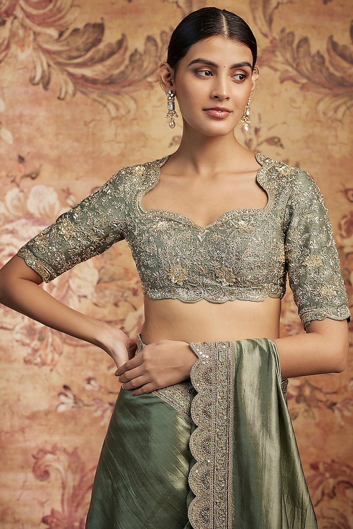 Mint Green Silk Zari Embroidered Bridal Saree Set by Jayanti Reddy at Pernia's Pop Up Shop