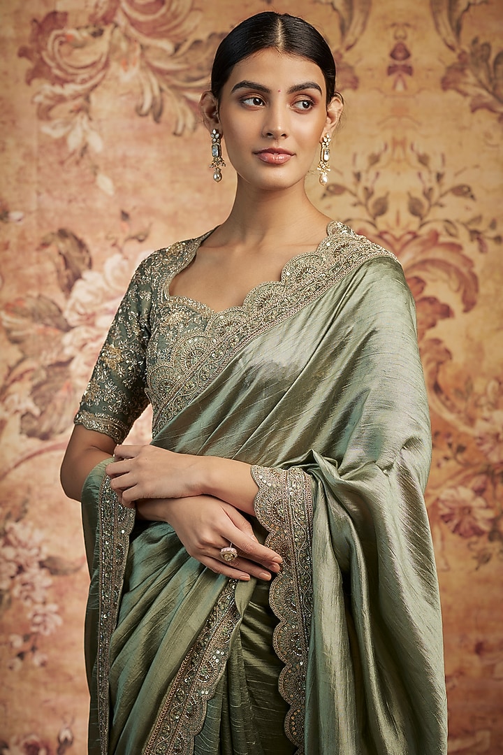 Mint Green Silk Zari Embroidered Bridal Saree Set by Jayanti Reddy at Pernia's Pop Up Shop
