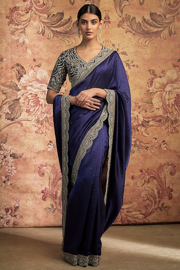 Purple Silk Cutwork Embroidered Saree Set by Jayanti Reddy