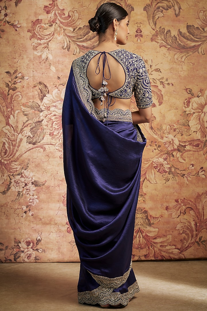 Purple Silk Cutwork Embroidered Bridal Saree Set by Jayanti Reddy at Pernia's Pop Up Shop