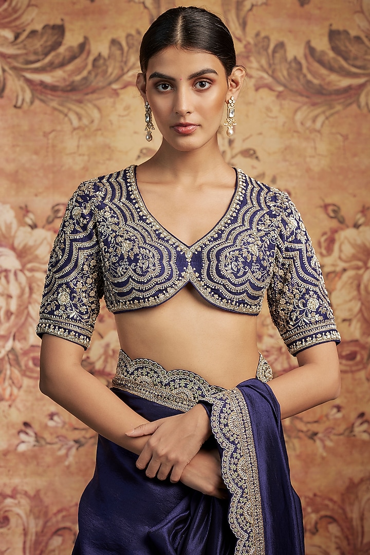 Purple Silk Cutwork Embroidered Bridal Saree Set by Jayanti Reddy at Pernia's Pop Up Shop