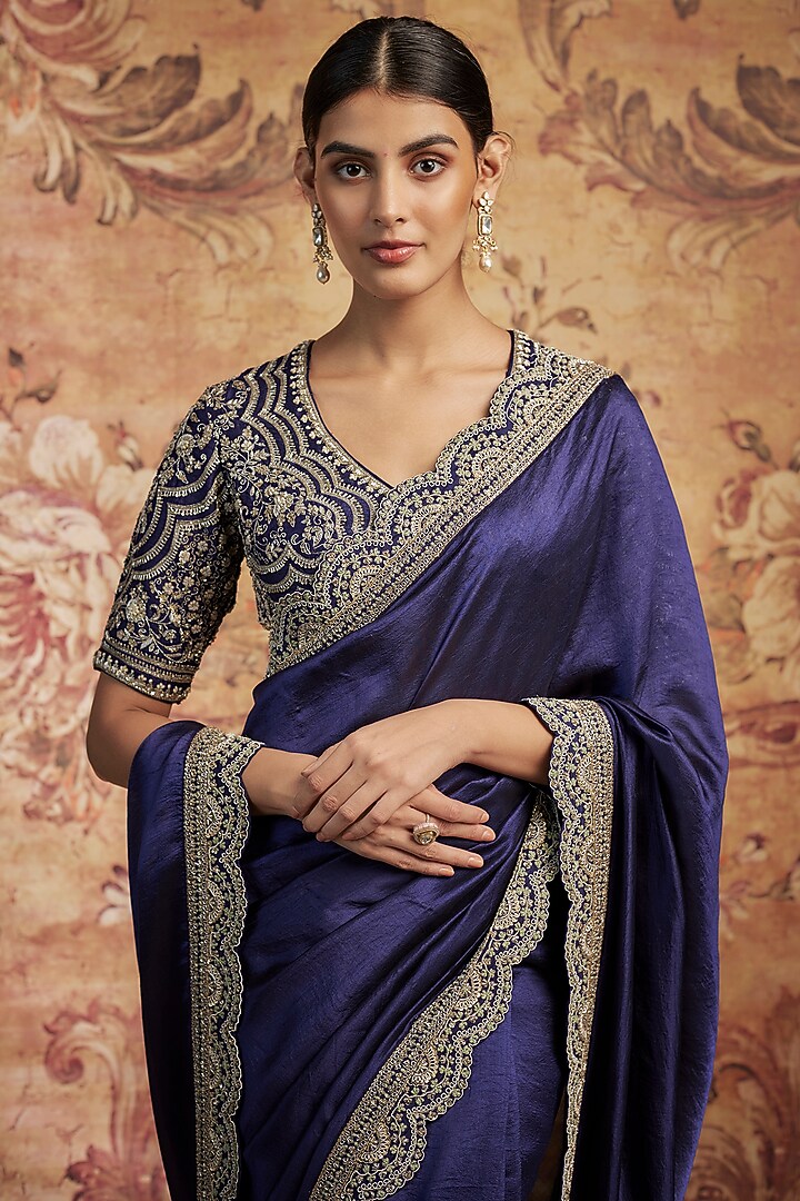 Purple Silk Cutwork Embroidered Bridal Saree Set by Jayanti Reddy at Pernia's Pop Up Shop