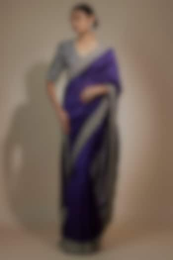 Purple Silk Zari Embroidered Saree Set by Jayanti Reddy