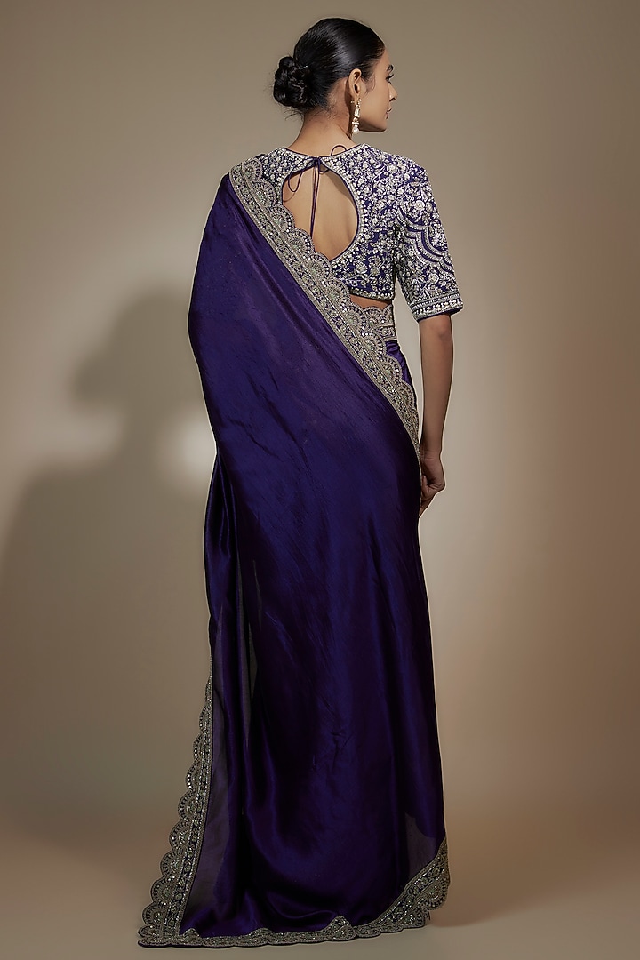 Purple Silk Zari Embroidered Bridal Saree Set by Jayanti Reddy at Pernia's Pop Up Shop