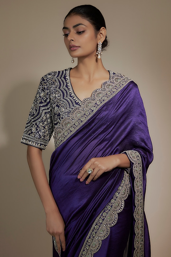 Purple Silk Zari Embroidered Bridal Saree Set by Jayanti Reddy at Pernia's Pop Up Shop