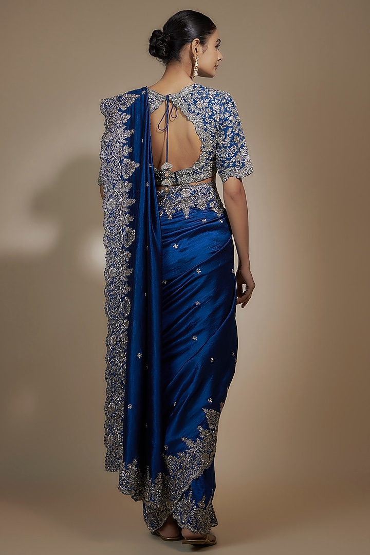 Navy Blue Silk Zari Embroidered Bridal Saree Set by Jayanti Reddy at Pernia's Pop Up Shop