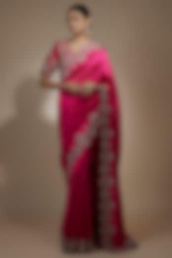 Pink Silk Cutwork Embroidered Saree Set by Jayanti Reddy