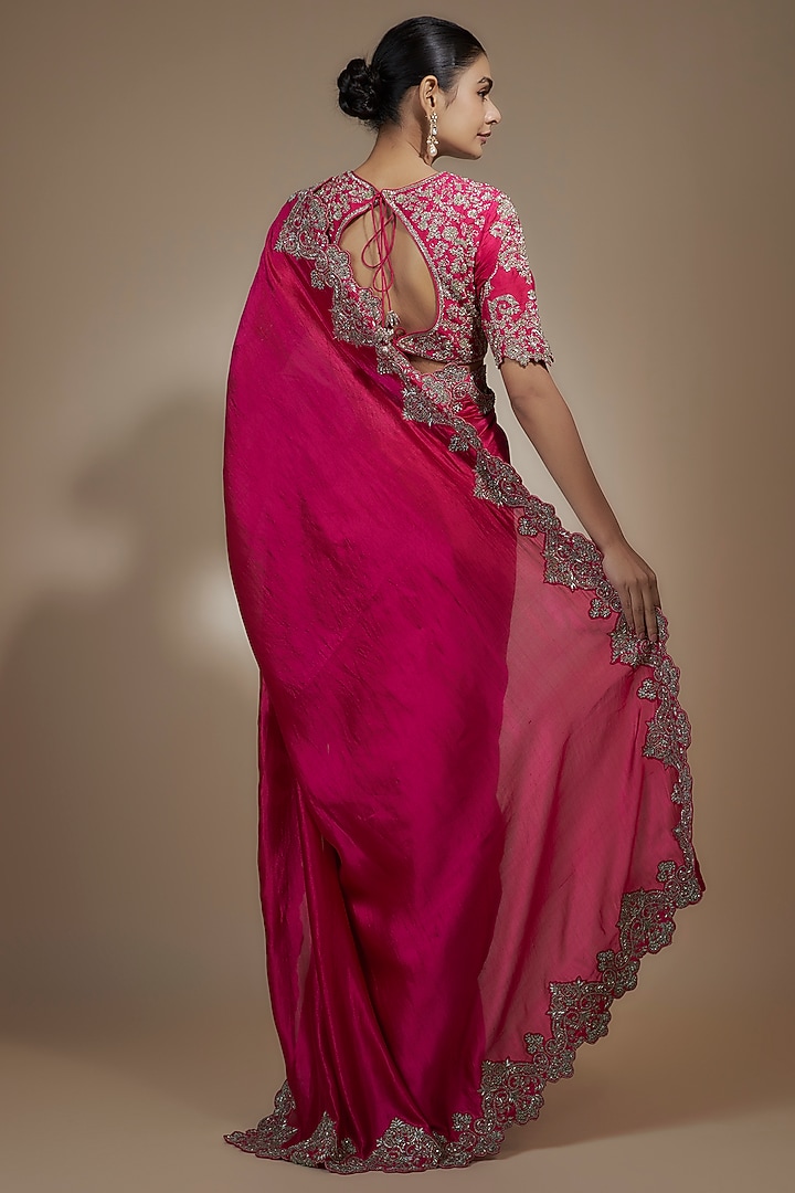 Pink Silk Cutwork Embroidered Bridal Saree Set by Jayanti Reddy at Pernia's Pop Up Shop