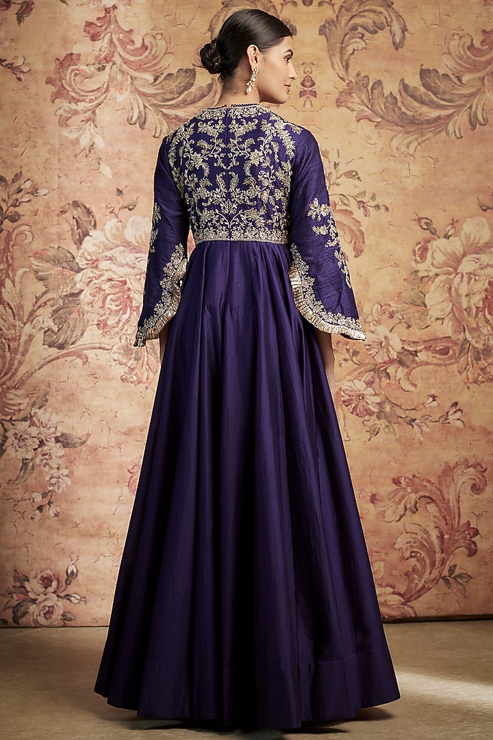 Purple Silk Zari Embroidered Bridal Anarkali Set by Jayanti Reddy at Pernia's Pop Up Shop