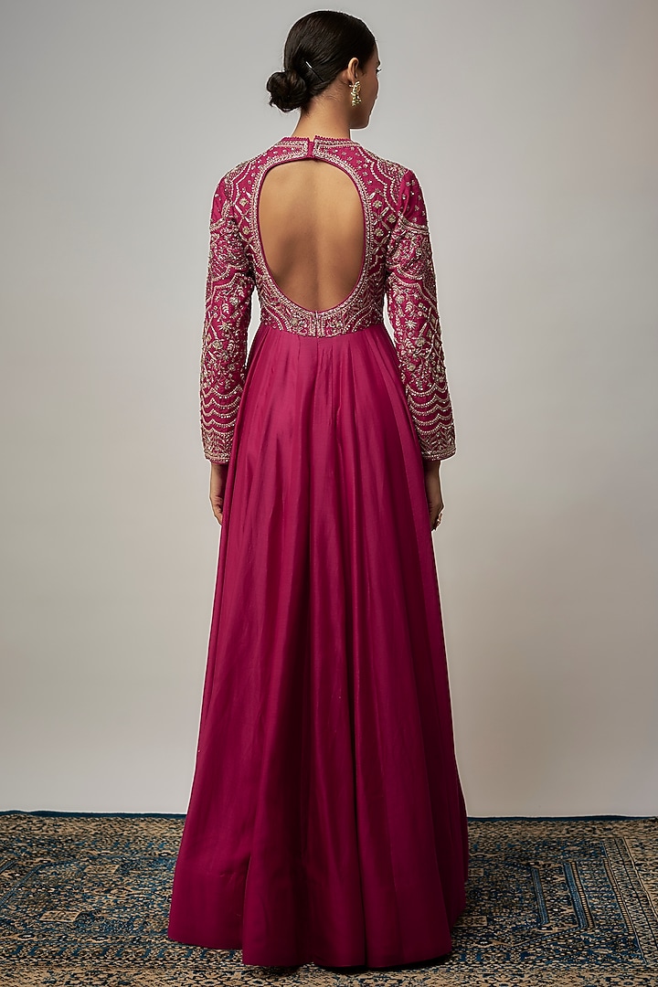 Red Silk Zardosi Embroidered Bridal Anarkali With Dupatta by Jayanti Reddy at Pernia's Pop Up Shop