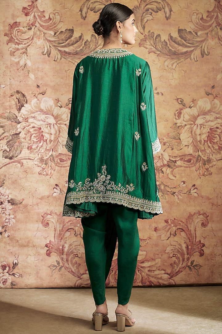 Emerald Green Silk Zari Embroidered Paneled Kurta Set by Jayanti Reddy at Pernia's Pop Up Shop