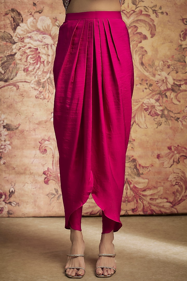 Rani Pink Silk Zari Embroidered Paneled Kurta Set by Jayanti Reddy at Pernia's Pop Up Shop