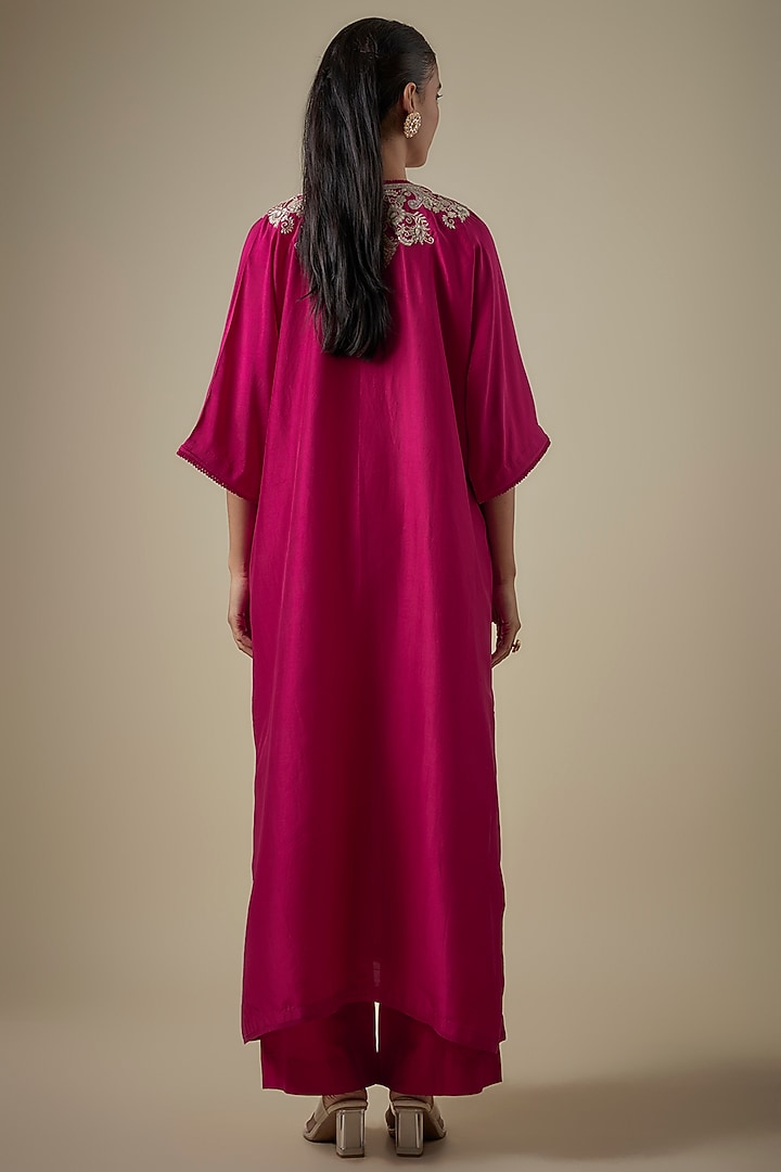 Pink Silk Embroidered Kaftan Set by Jayanti Reddy at Pernia's Pop Up Shop