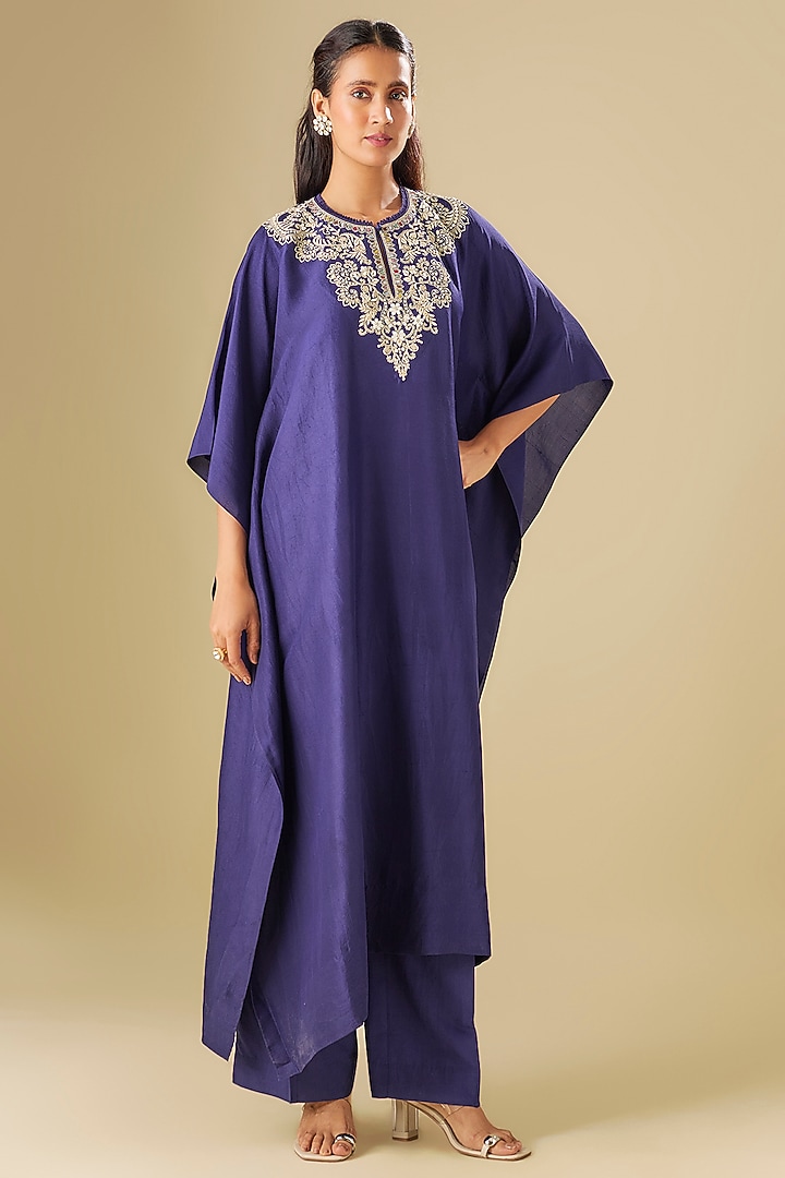 Purple Silk Zardosi Embroidered Kaftan Set by Jayanti Reddy at Pernia's Pop Up Shop