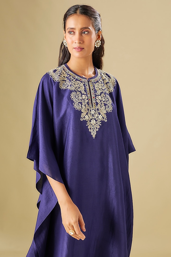 Purple Silk Zardosi Embroidered Kaftan Set by Jayanti Reddy at Pernia's Pop Up Shop