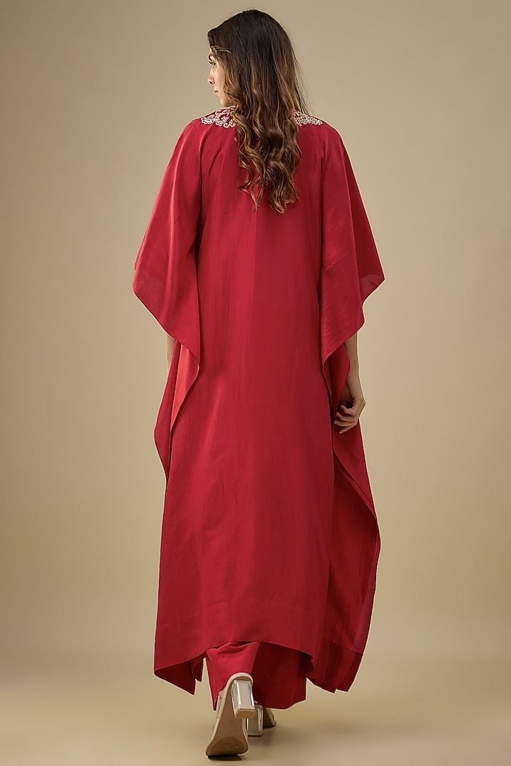 Red Silk Zardosi Embroidered Kaftan Set by Jayanti Reddy at Pernia's Pop Up Shop