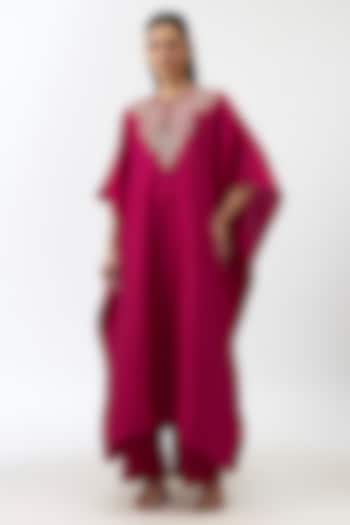 Pink Silk Zardosi Embroidered Kaftan Set by Jayanti Reddy at Pernia's Pop Up Shop