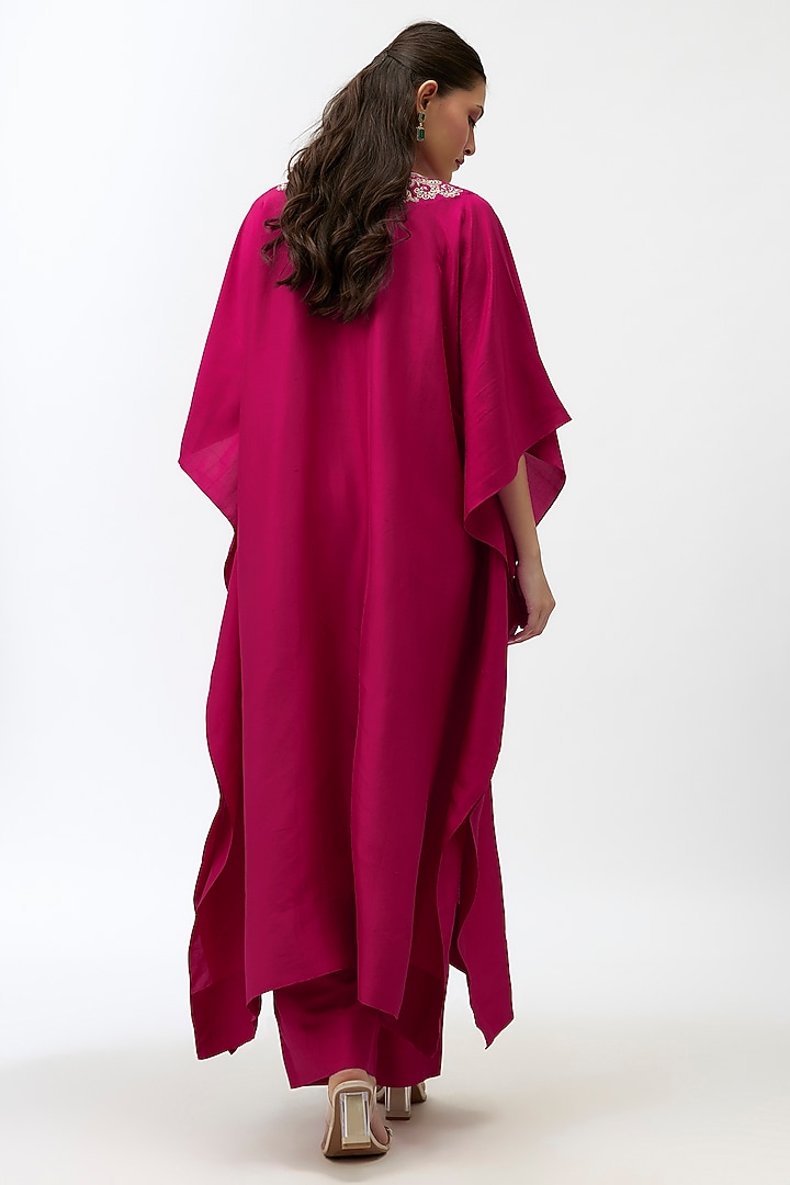 Pink Silk Zardosi Embroidered Kaftan Set by Jayanti Reddy at Pernia's Pop Up Shop