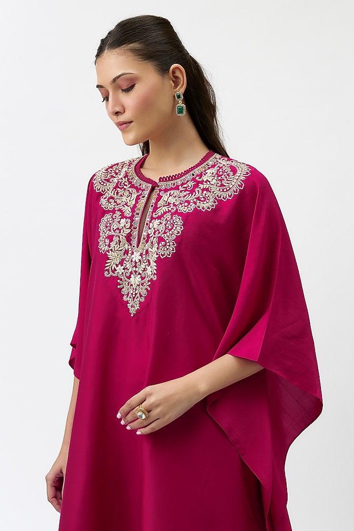 Pink Silk Zardosi Embroidered Kaftan Set by Jayanti Reddy at Pernia's Pop Up Shop