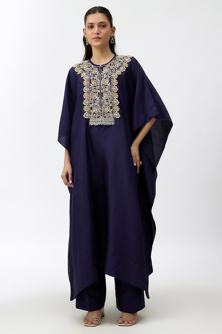 Purple Silk Zardosi Embroidered Kaftan Set by Jayanti Reddy at Pernia's Pop Up Shop