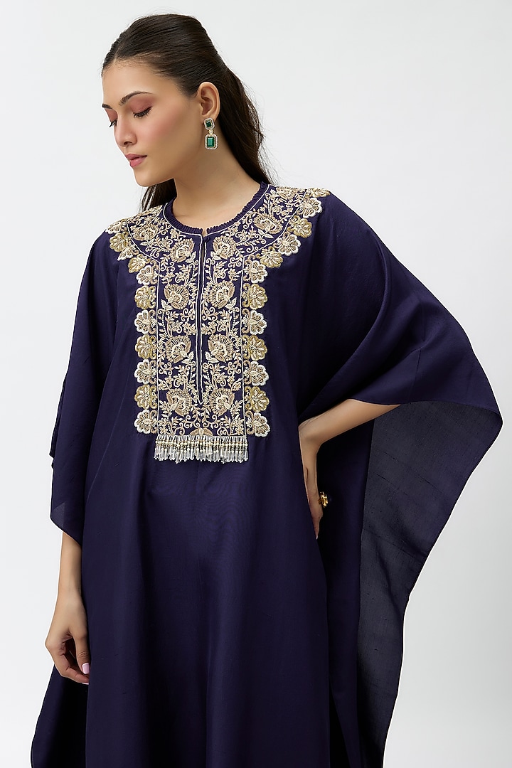 Purple Silk Zardosi Embroidered Kaftan Set by Jayanti Reddy at Pernia's Pop Up Shop