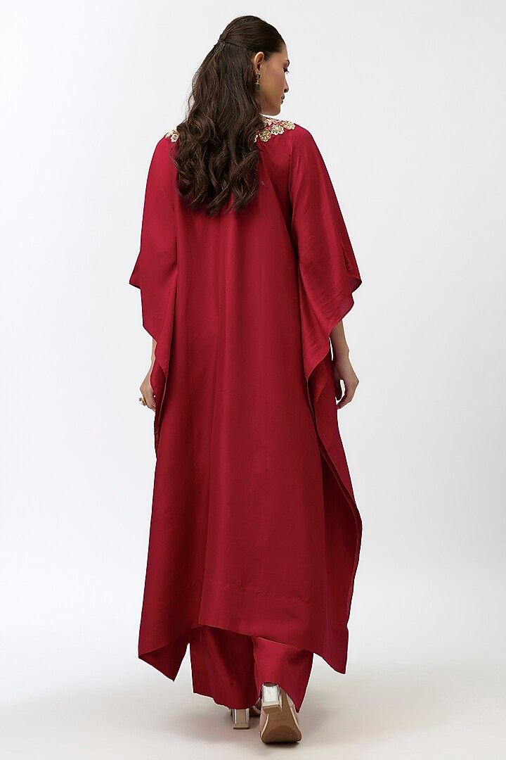 Red Silk Zardosi Embroidered Kaftan Set by Jayanti Reddy at Pernia's Pop Up Shop