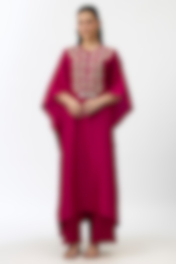 Pink Silk Zardosi Embroidered Kaftan Set by Jayanti Reddy at Pernia's Pop Up Shop