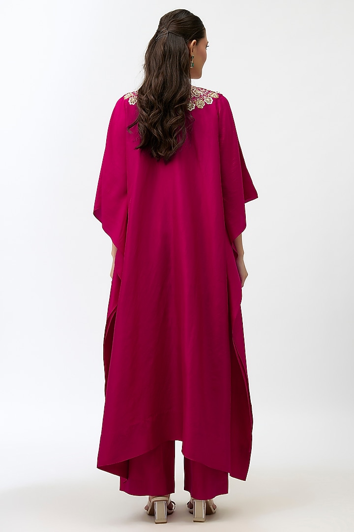Pink Silk Zardosi Embroidered Kaftan Set by Jayanti Reddy at Pernia's Pop Up Shop