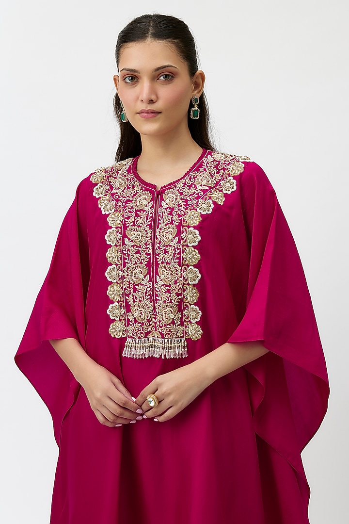 Pink Silk Zardosi Embroidered Kaftan Set by Jayanti Reddy at Pernia's Pop Up Shop