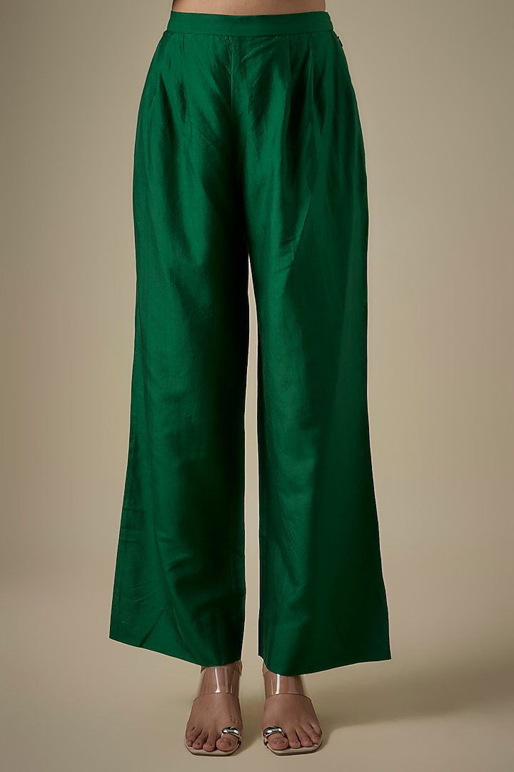 Green Silk Embroidered Kaftan Set by Jayanti Reddy at Pernia's Pop Up Shop