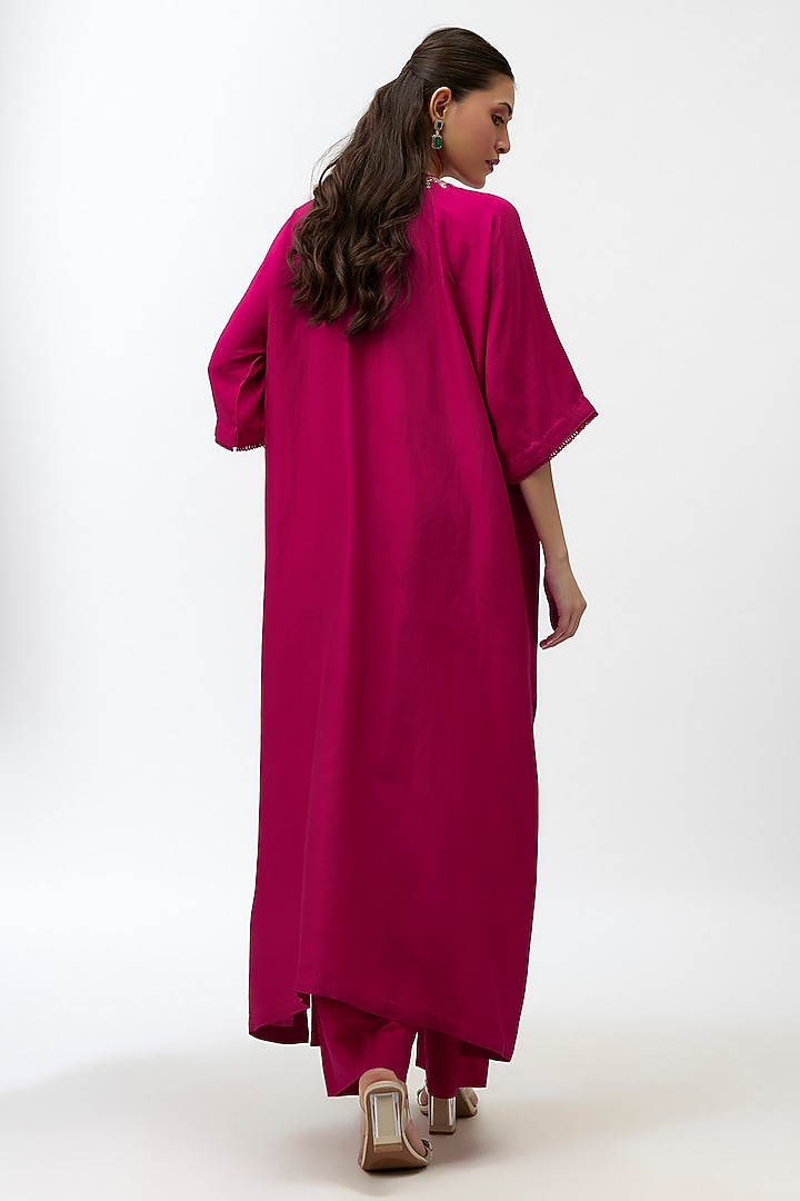 Pink Silk Zardosi Embroidered Kaftan Set by Jayanti Reddy at Pernia's Pop Up Shop