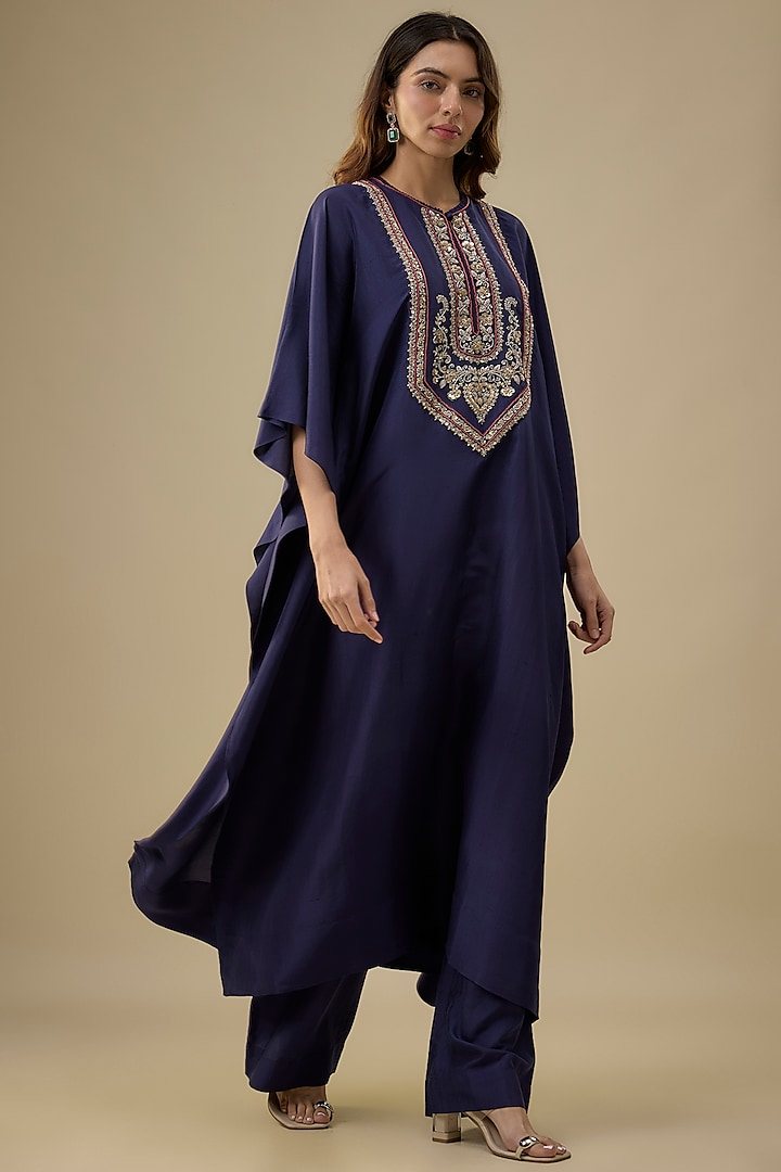 Purple Silk Zardosi Embroidered Kaftan Set by Jayanti Reddy at Pernia's Pop Up Shop