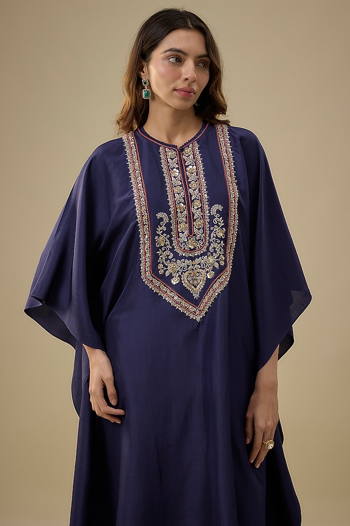 Purple Silk Zardosi Embroidered Kaftan Set by Jayanti Reddy at Pernia's Pop Up Shop