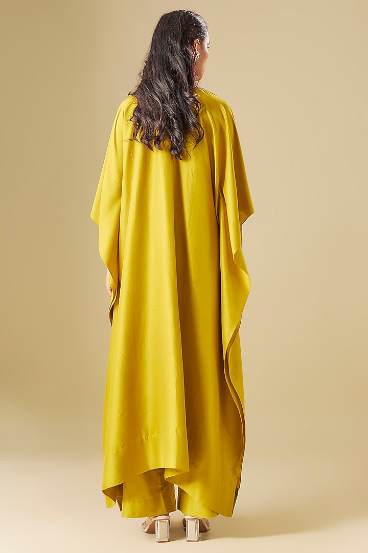 Mustard Silk Zardosi Embroidered Kaftan Set by Jayanti Reddy at Pernia's Pop Up Shop