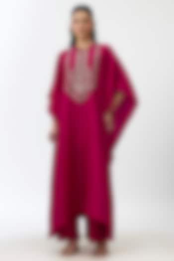 Pink Silk Zardosi Embroidered Kaftan Set by Jayanti Reddy at Pernia's Pop Up Shop