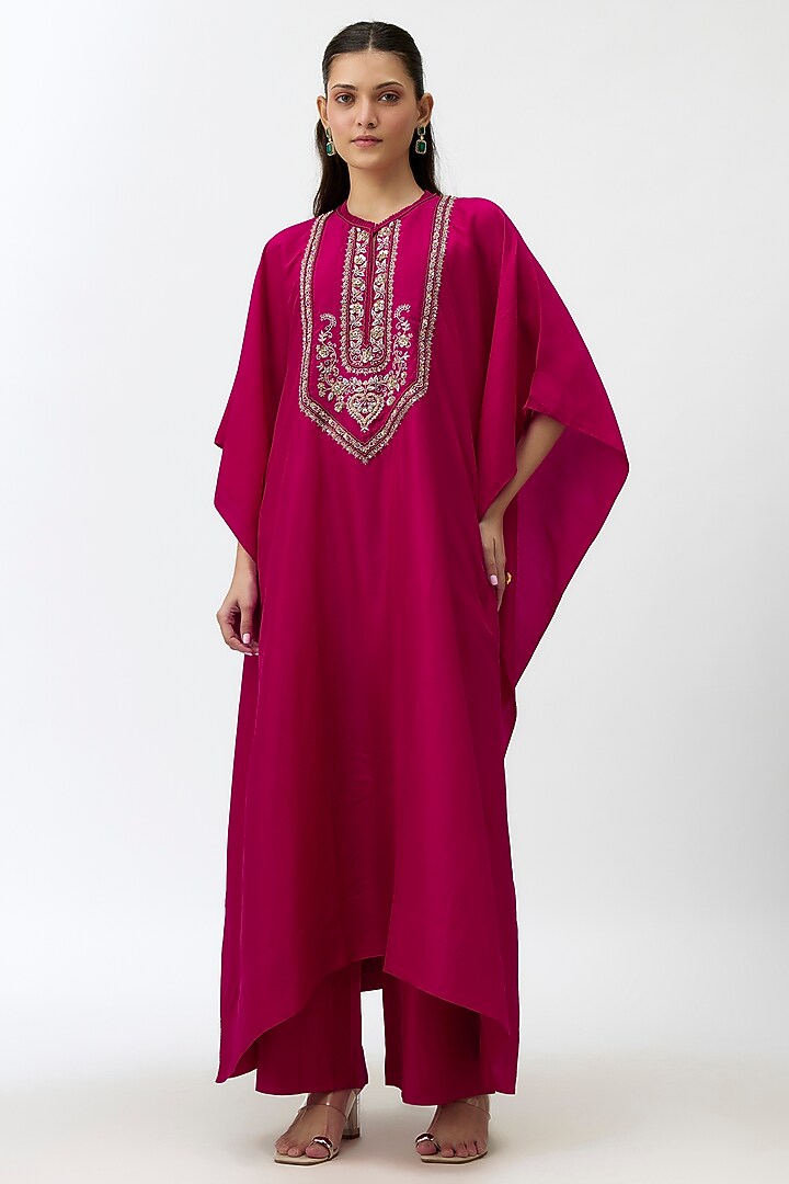 Pink Silk Zardosi Embroidered Kaftan Set by Jayanti Reddy at Pernia's Pop Up Shop