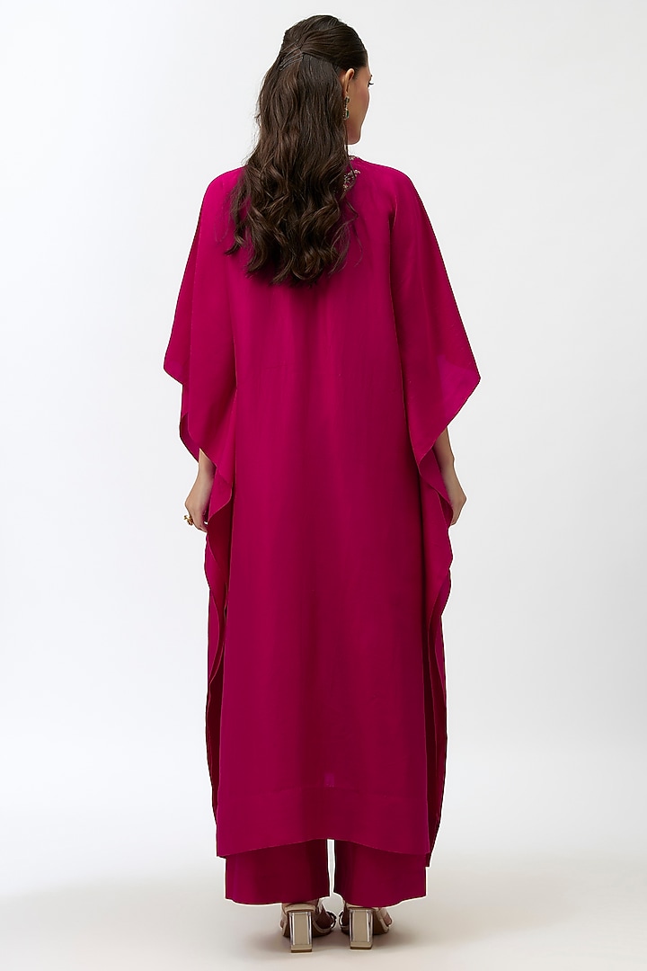 Pink Silk Zardosi Embroidered Kaftan Set by Jayanti Reddy at Pernia's Pop Up Shop