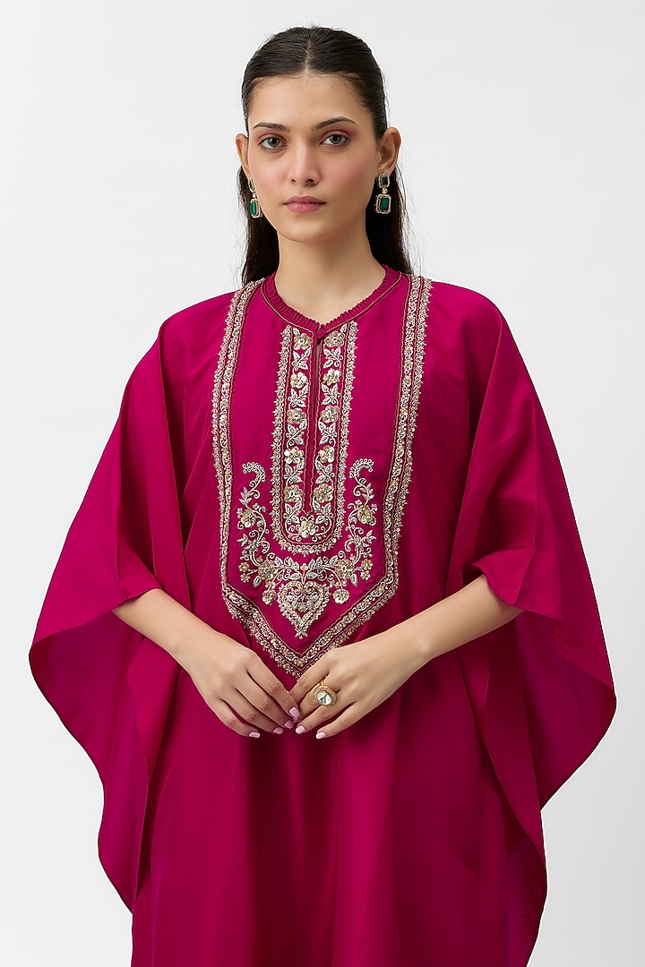 Pink Silk Zardosi Embroidered Kaftan Set by Jayanti Reddy at Pernia's Pop Up Shop