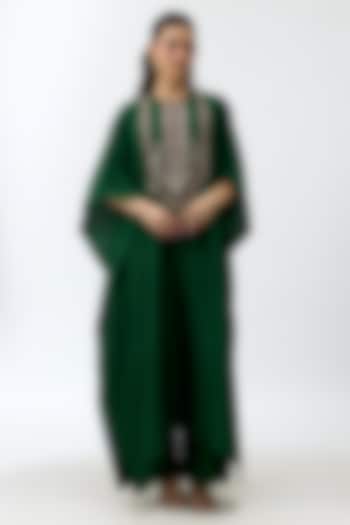 Emerald Green Silk Zardosi Embroidered Kaftan Set by Jayanti Reddy at Pernia's Pop Up Shop