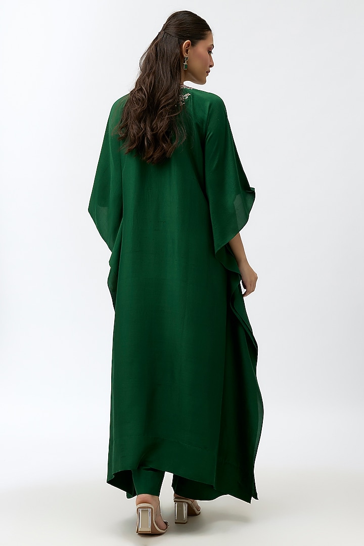 Emerald Green Silk Zardosi Embroidered Kaftan Set by Jayanti Reddy at Pernia's Pop Up Shop
