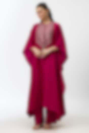 Pink Silk Zardosi Embroidered Kaftan Set by Jayanti Reddy at Pernia's Pop Up Shop