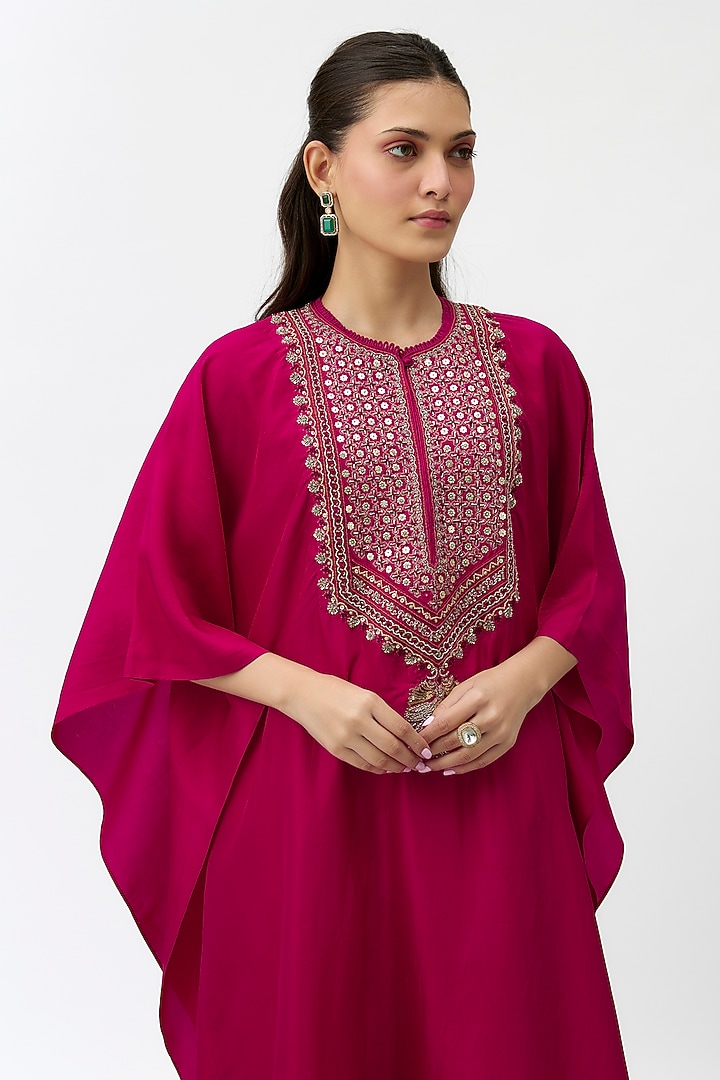 Pink Silk Zardosi Embroidered Kaftan Set by Jayanti Reddy at Pernia's Pop Up Shop
